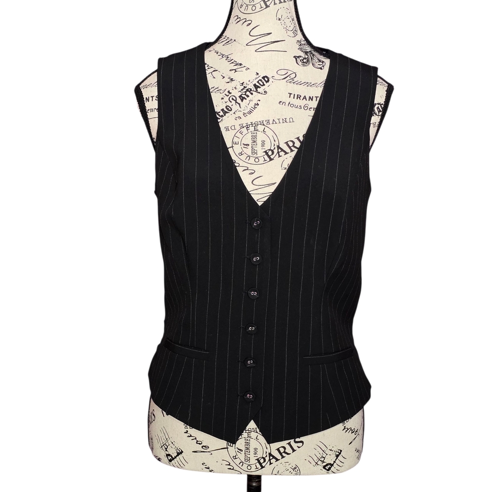 Bebe Black Striped Lace Back Sleeveless Waistcoat Vest Top L